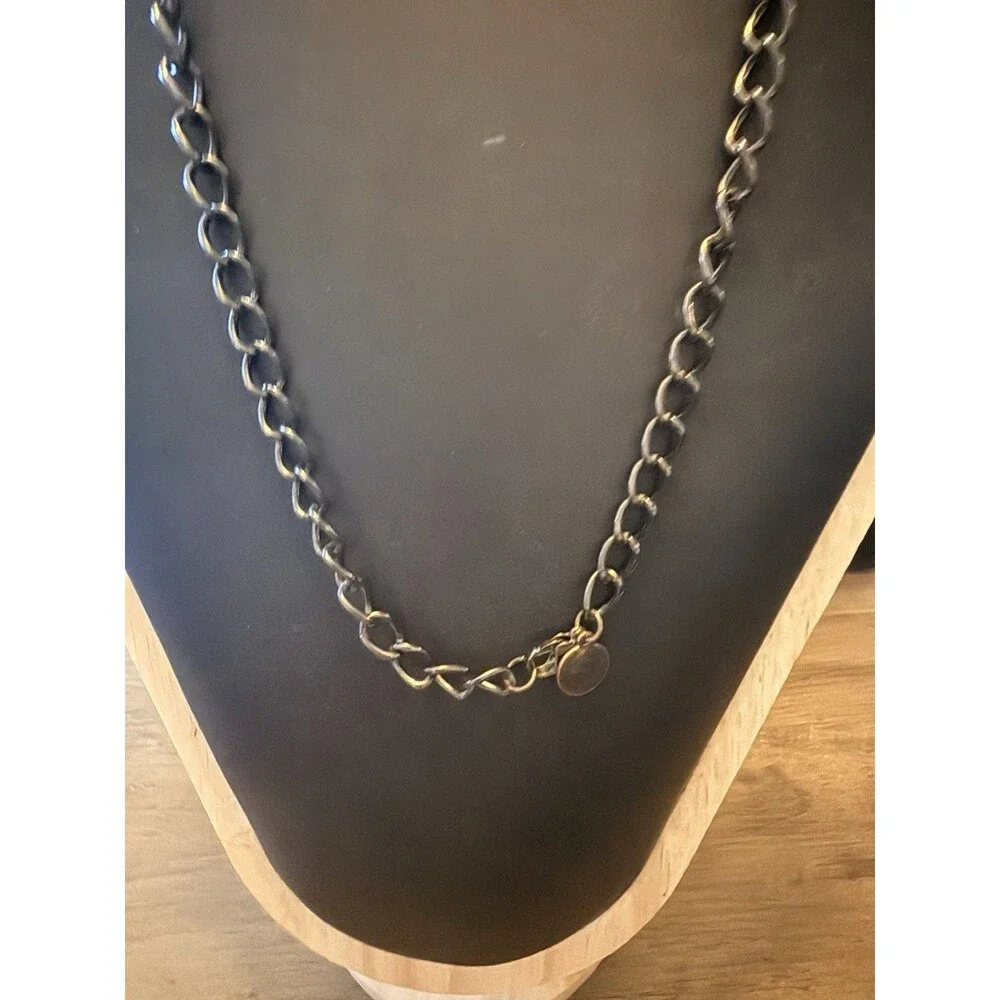 Vintage Y2K Guess Black Tone Logo Charm Necklace Rhinestone 36